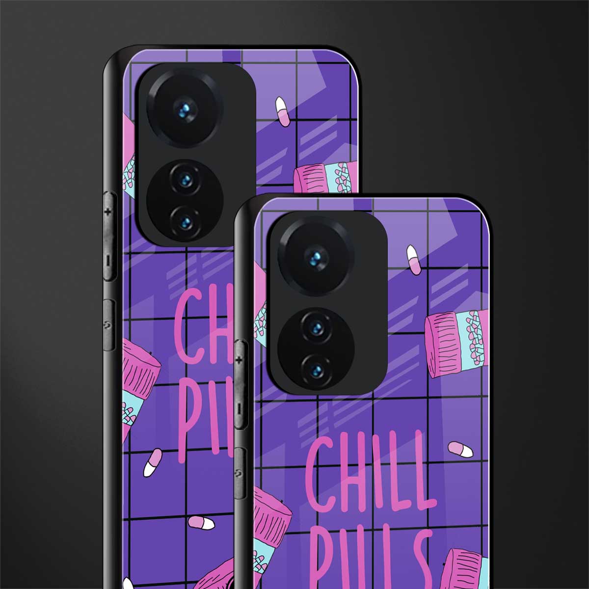chill pills back phone cover | glass case for vivo t1 44w 4g