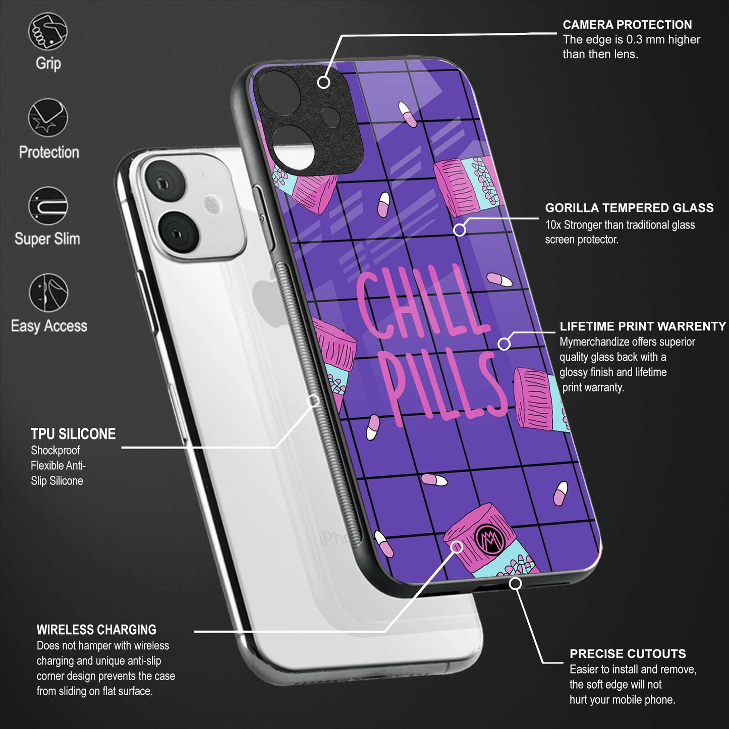 chill pills back phone cover | glass case for redmi note 11 pro plus 4g/5g