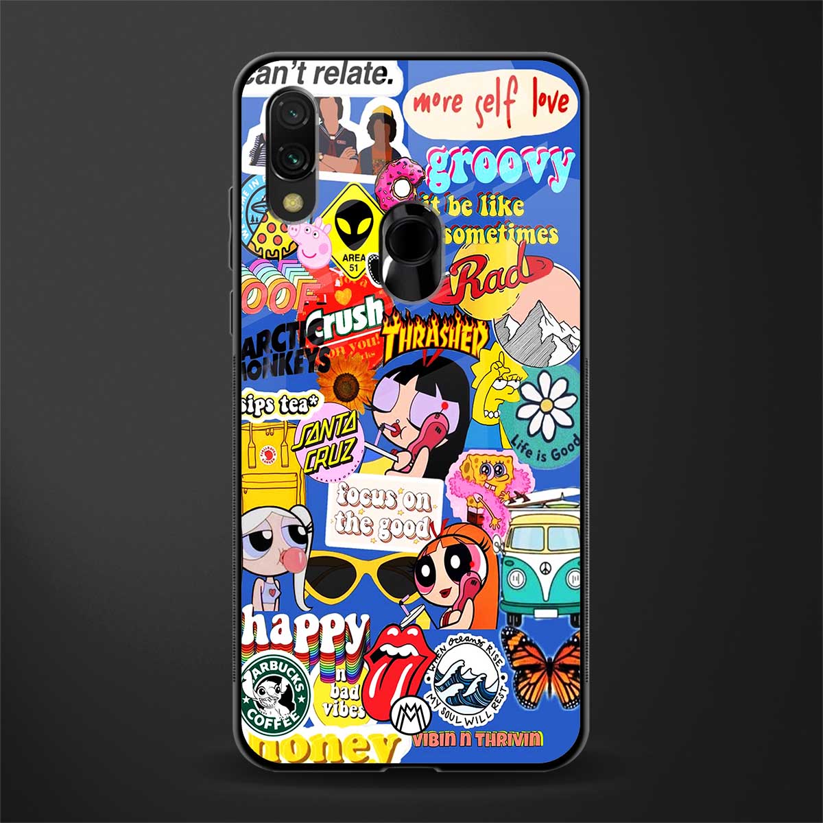 classic collage aesthetic glass case for redmi note 7 pro image