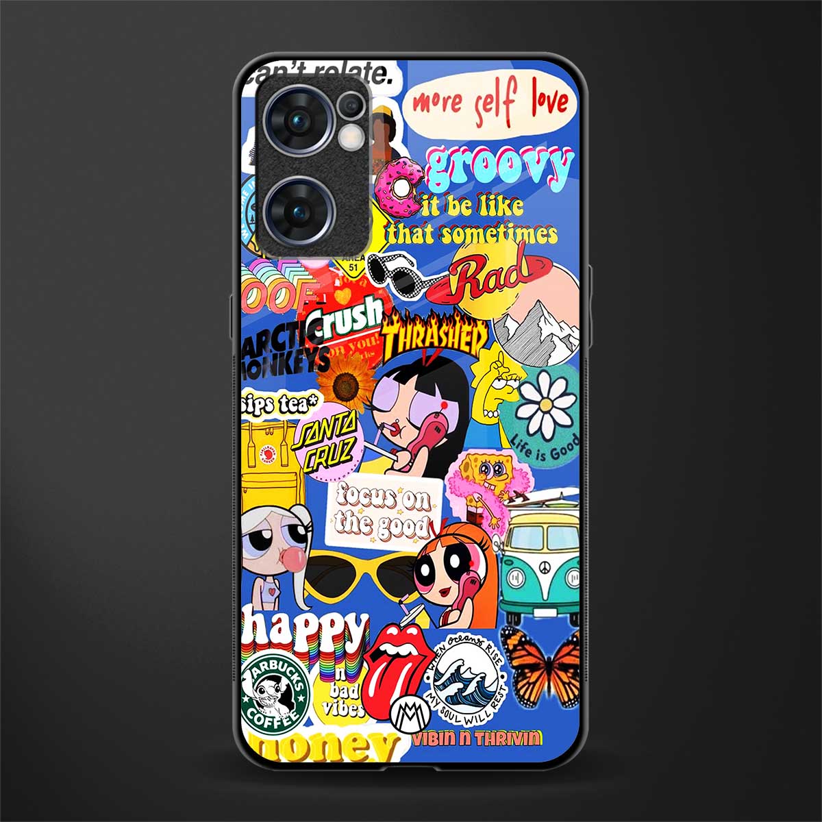 classic collage aesthetic glass case for oppo reno7 5g image