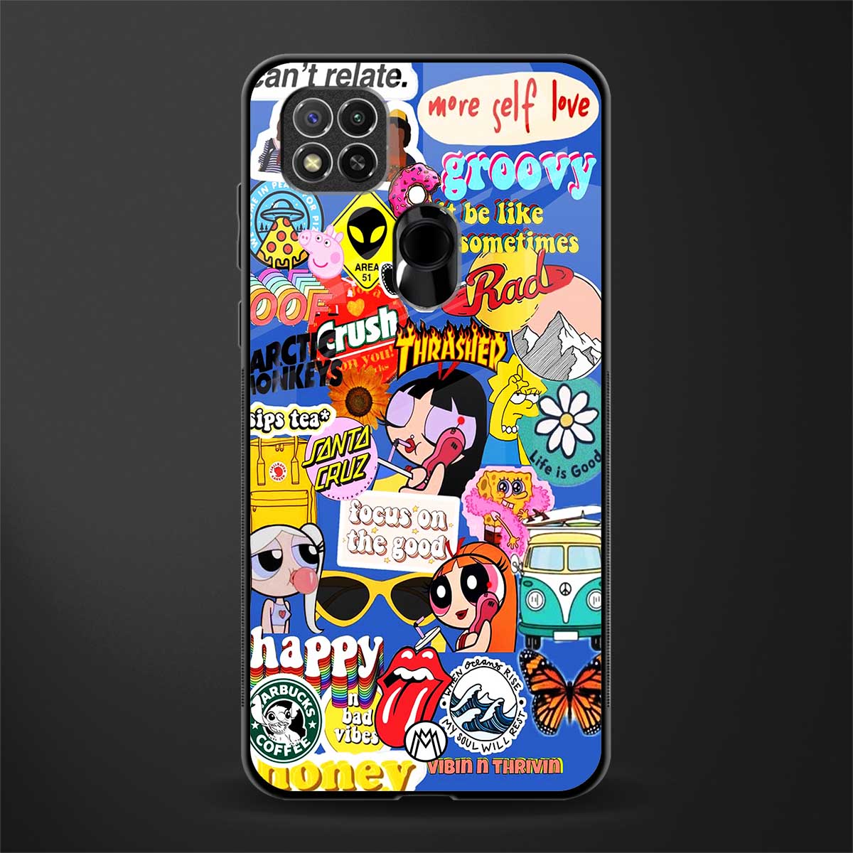 classic collage aesthetic glass case for redmi 9c image