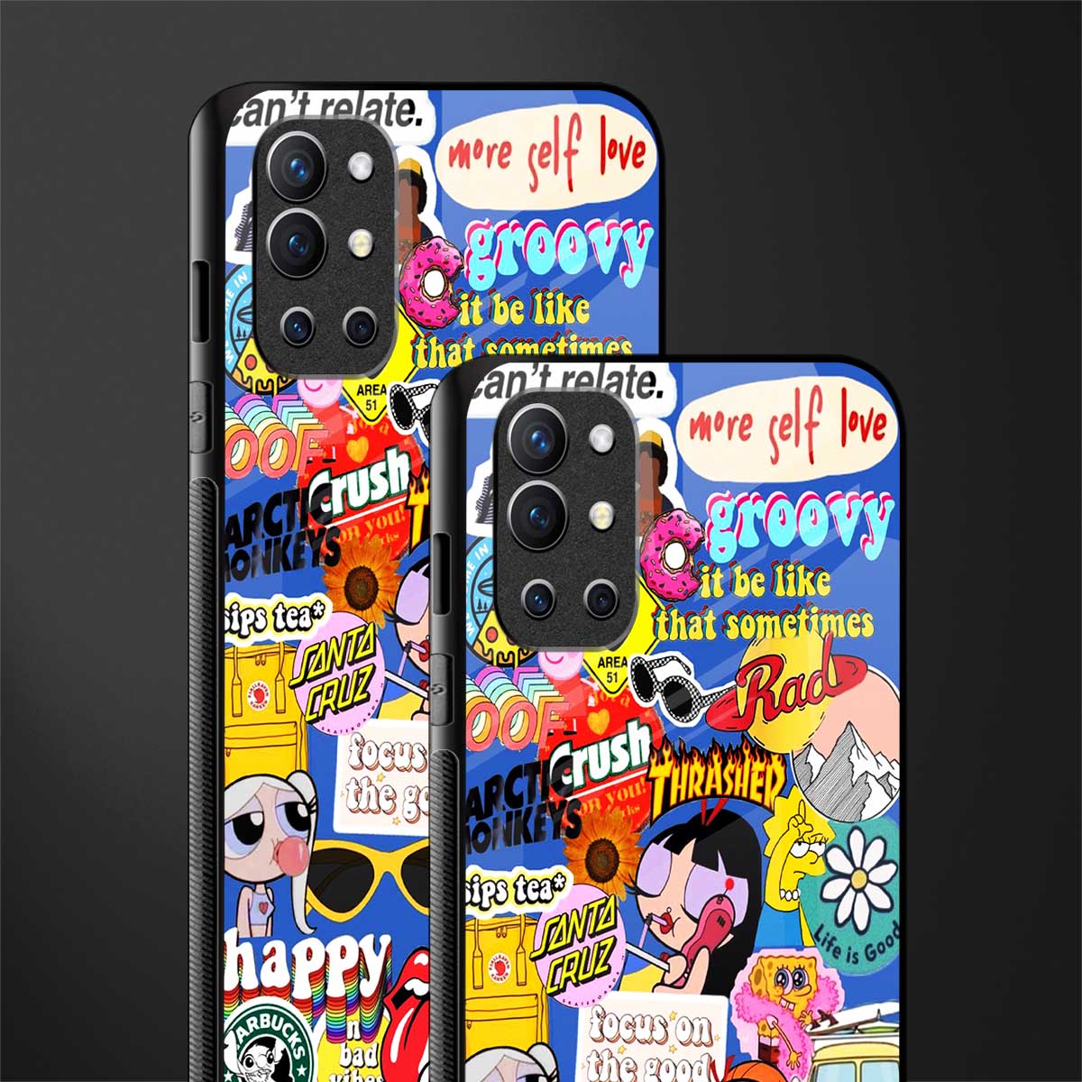classic collage aesthetic glass case for oneplus 9r image-2