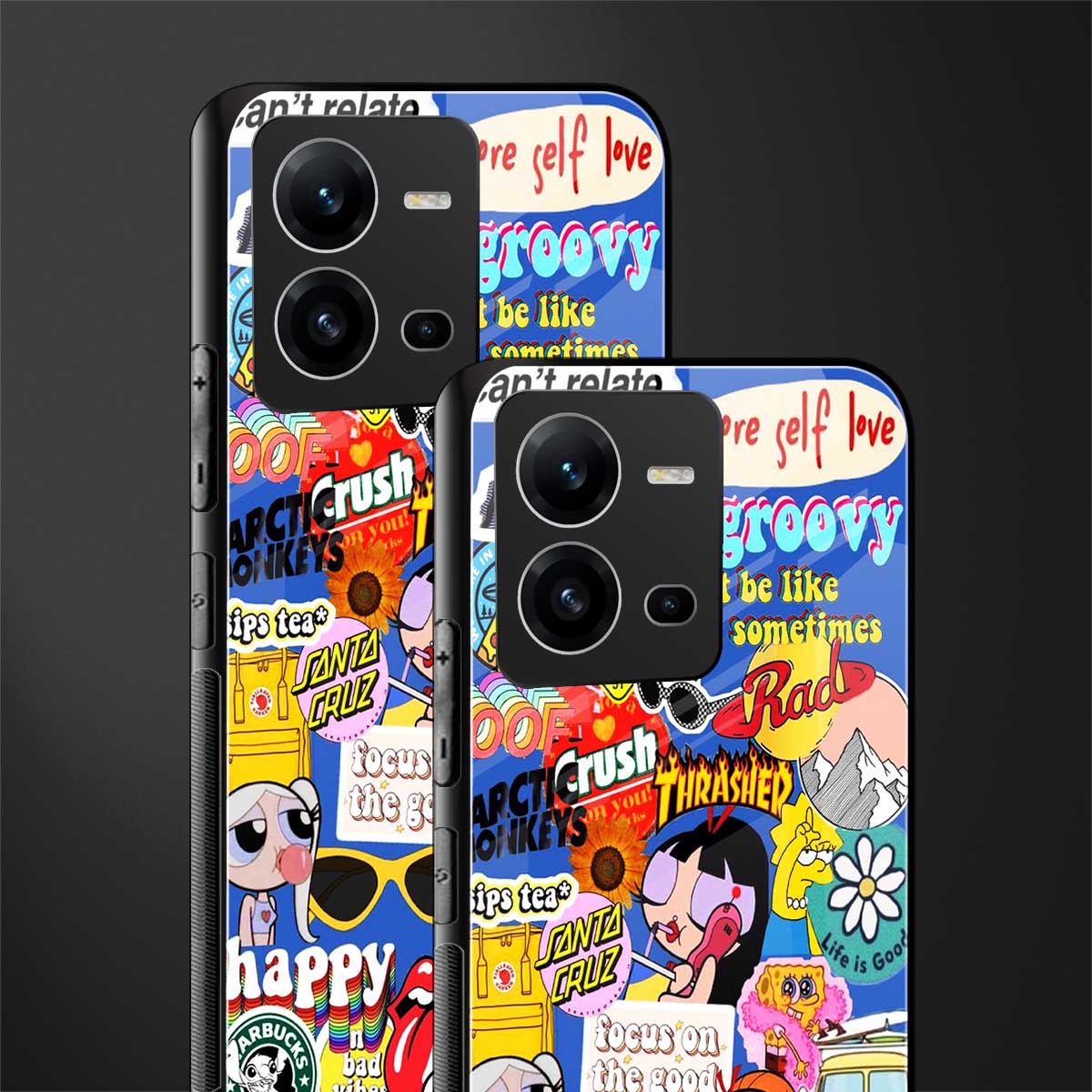 classic collage aesthetic back phone cover | glass case for vivo v25-5g