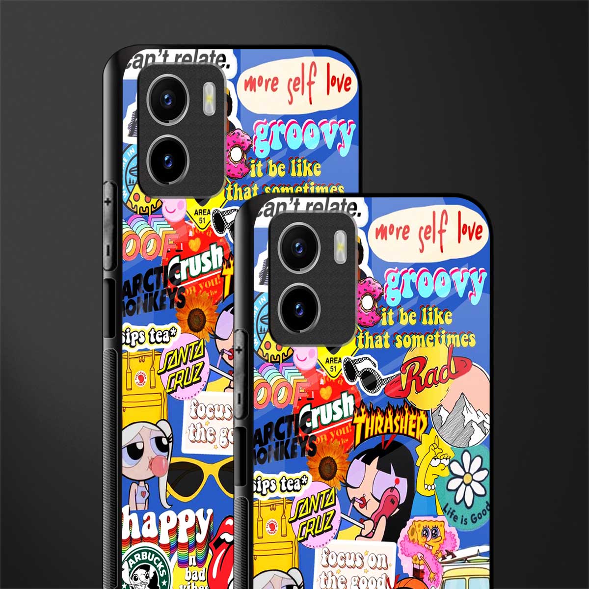 classic collage aesthetic back phone cover | glass case for vivo y72