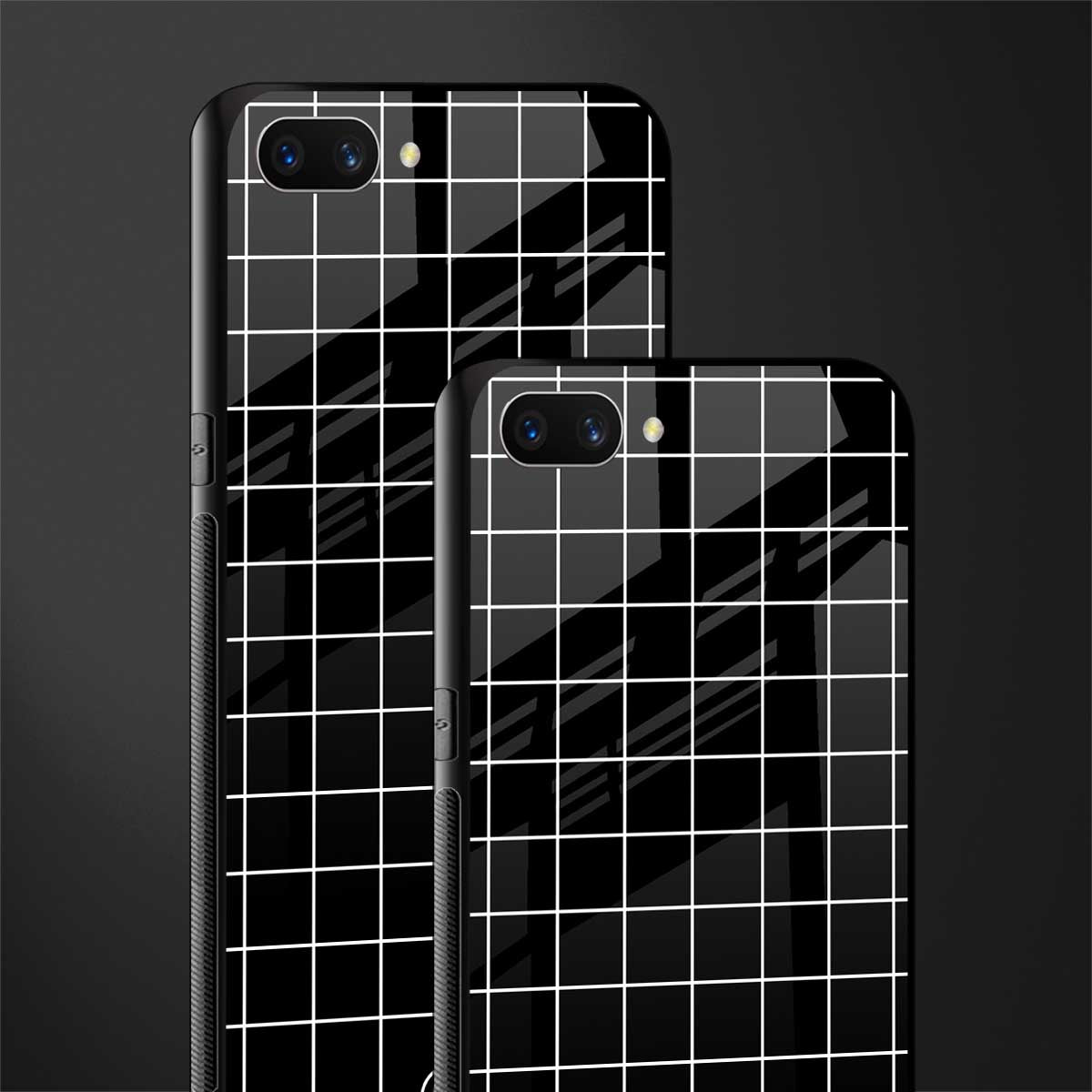 classic grid dark edition glass case for oppo a3s image-2