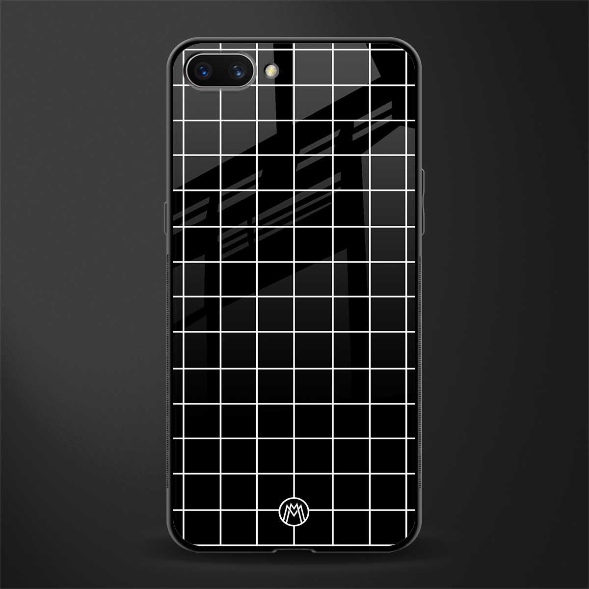 classic grid dark edition glass case for oppo a3s image