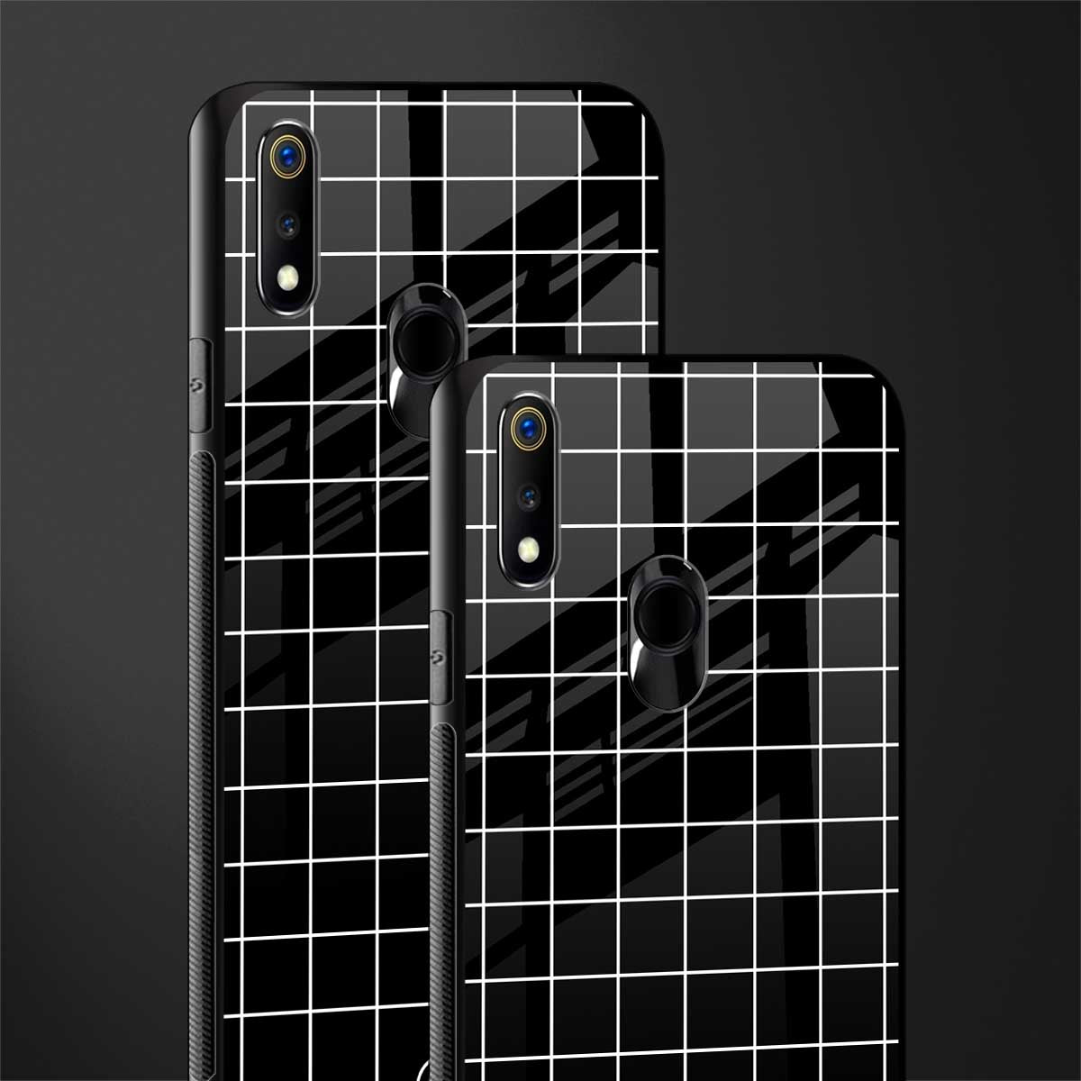 classic grid dark edition glass case for realme 3 pro image-2