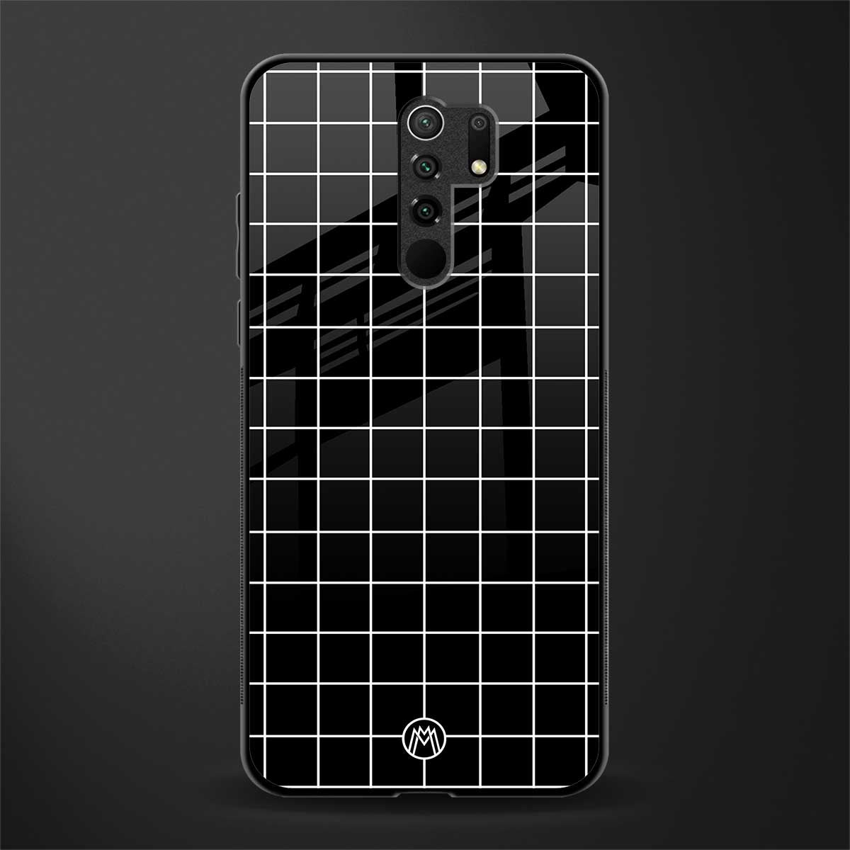 classic grid dark edition glass case for redmi 9 prime image