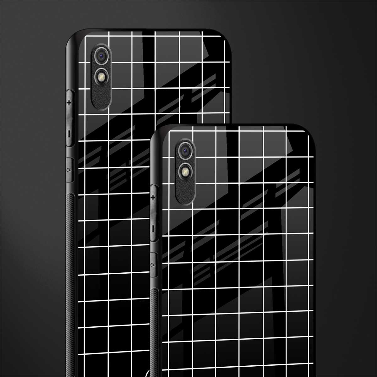 classic grid dark edition glass case for redmi 9a image-2