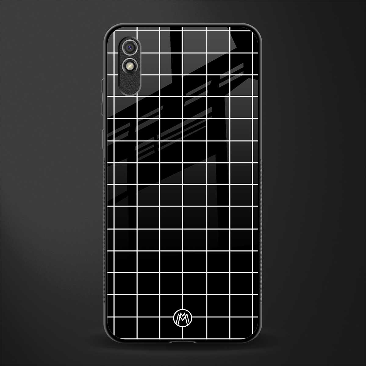 classic grid dark edition glass case for redmi 9i image