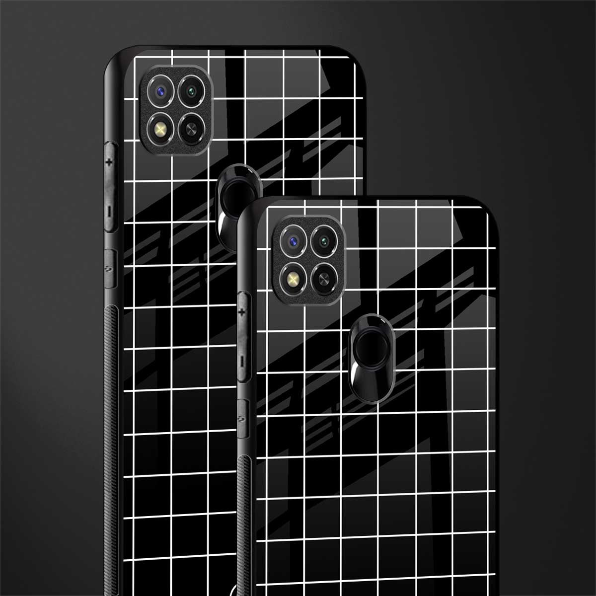 classic grid dark edition glass case for redmi 9 image-2