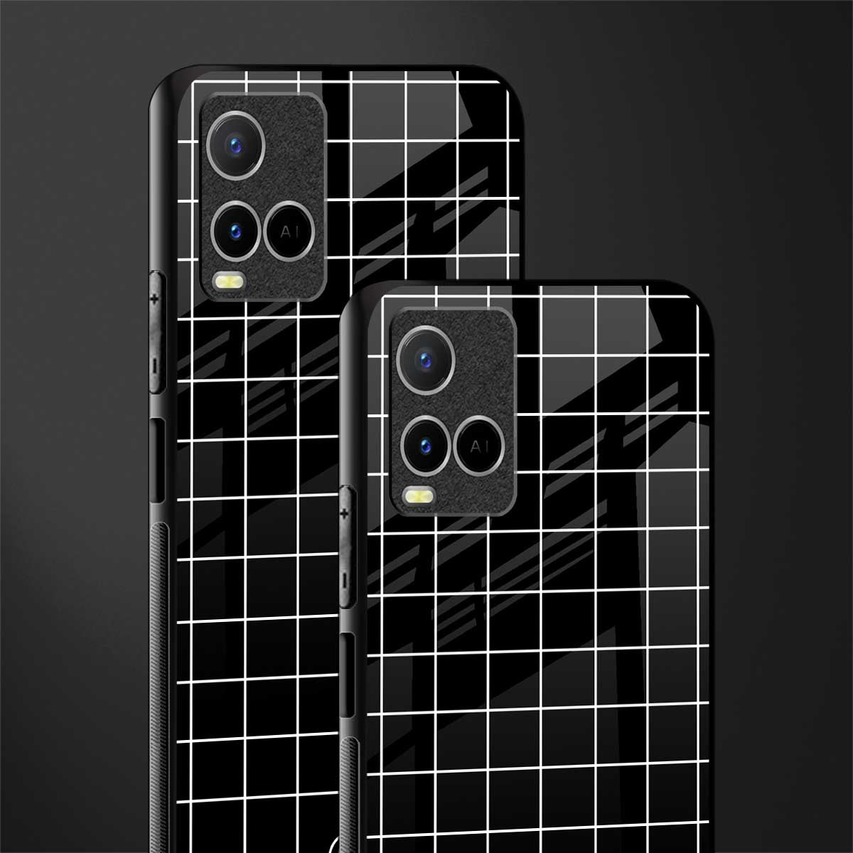 classic grid dark edition glass case for vivo y21s image-2