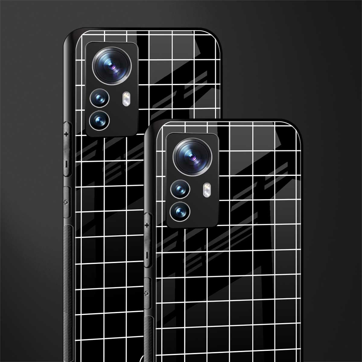 classic grid dark edition back phone cover | glass case for xiaomi 12 pro