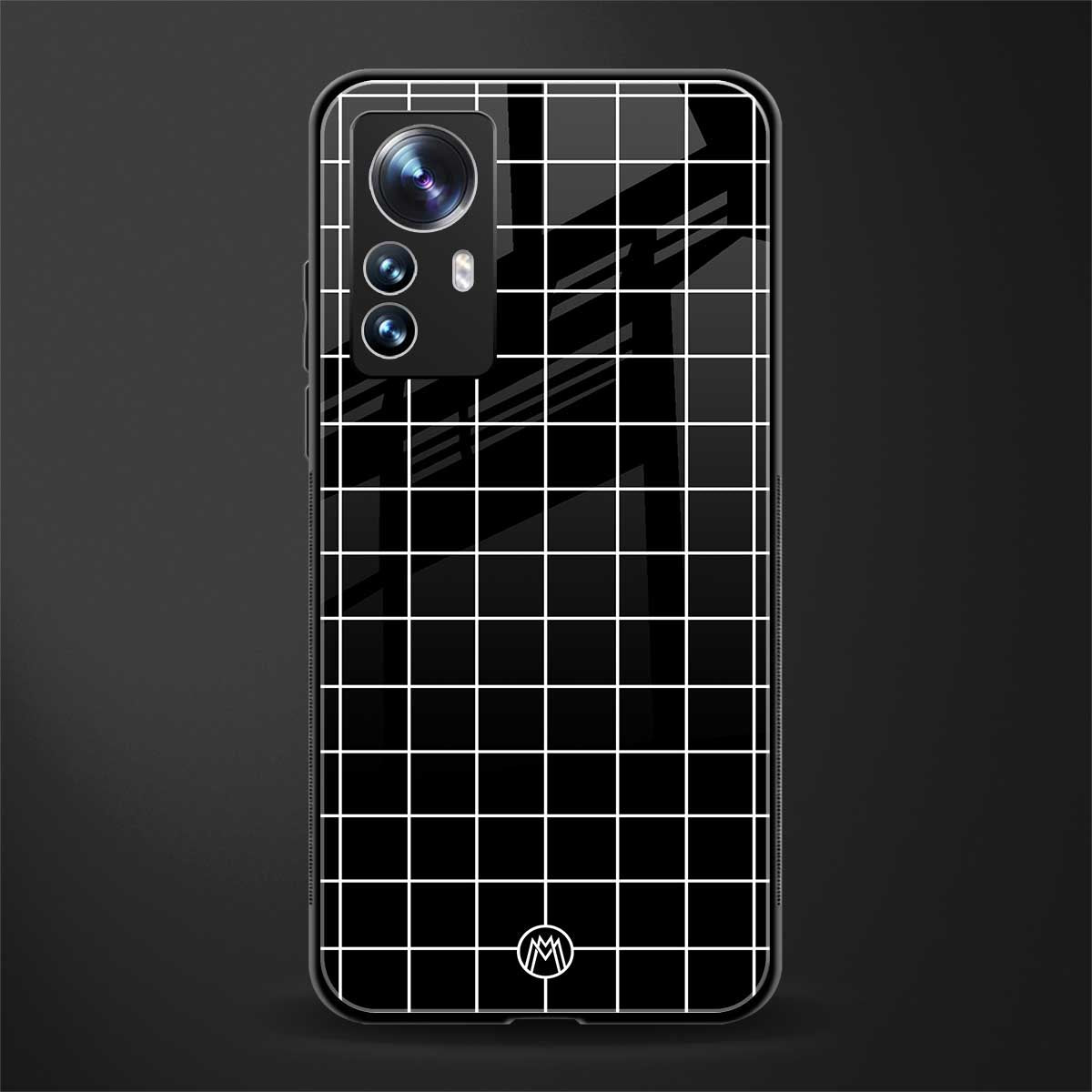 classic grid dark edition back phone cover | glass case for xiaomi 12 pro