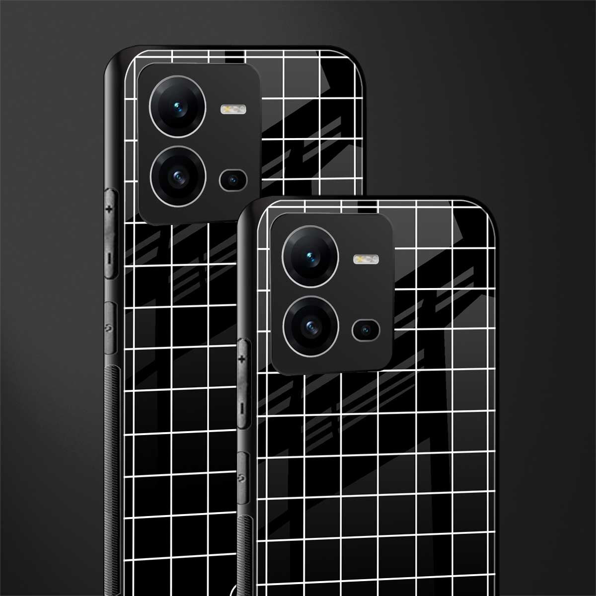 classic grid dark edition back phone cover | glass case for vivo v25-5g