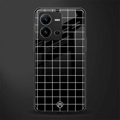 classic grid dark edition back phone cover | glass case for vivo v25-5g