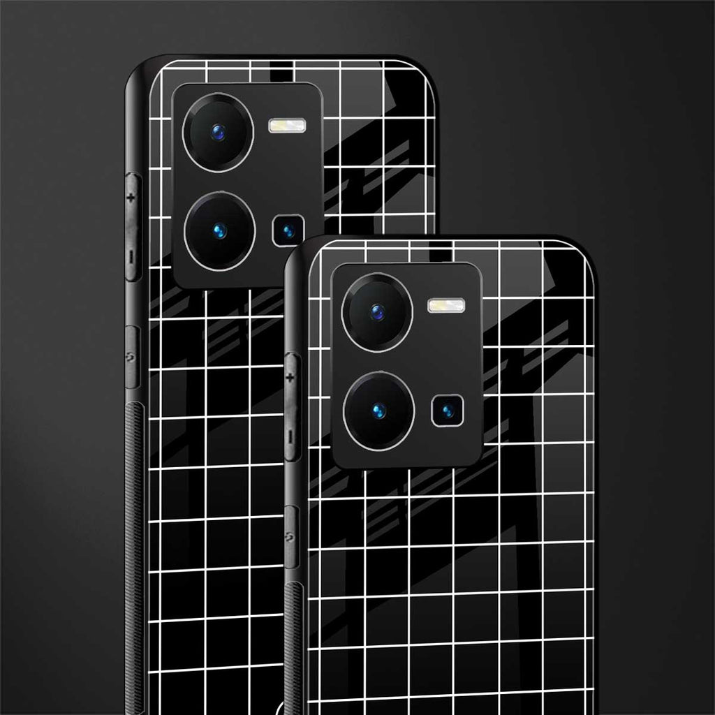 classic grid dark edition back phone cover | glass case for vivo y35 4g