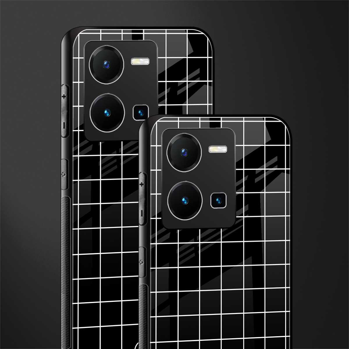 classic grid dark edition back phone cover | glass case for vivo y35 4g