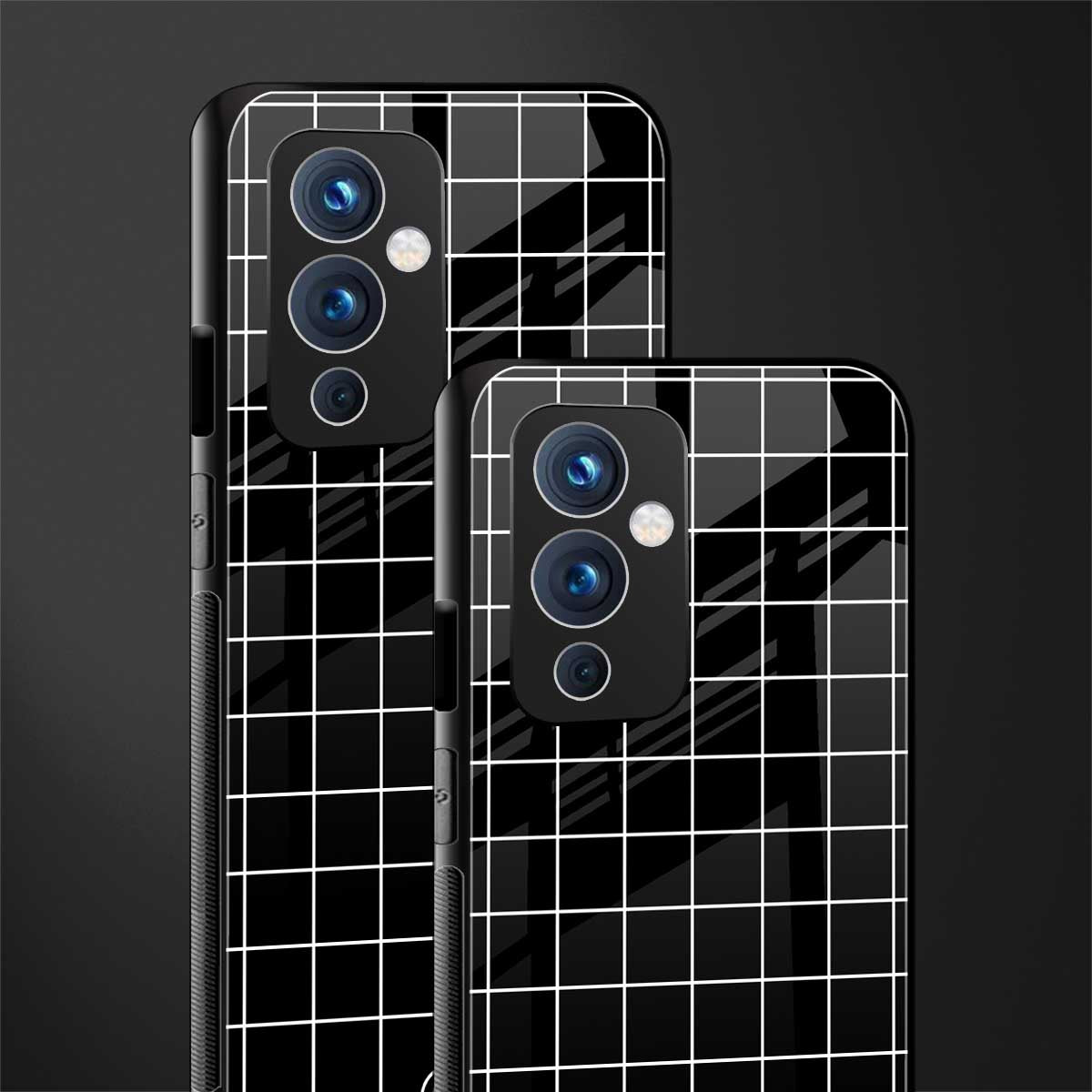 classic grid dark edition back phone cover | glass case for oneplus 9