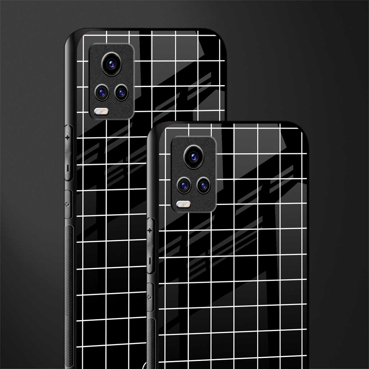 classic grid dark edition back phone cover | glass case for vivo v21e 4g