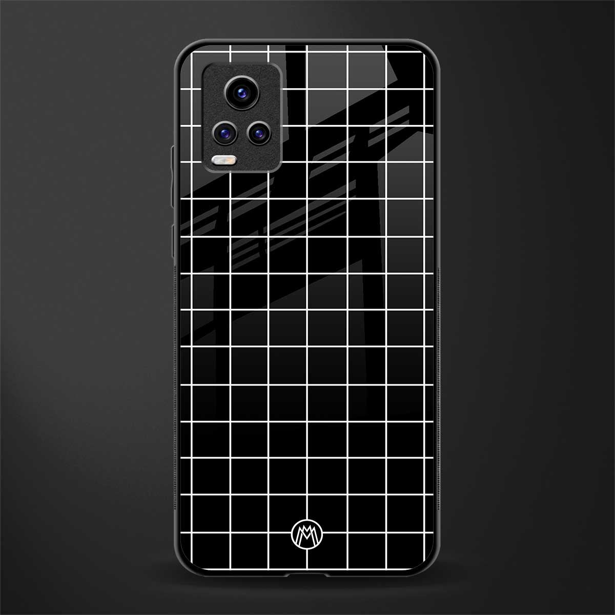 classic grid dark edition back phone cover | glass case for vivo v21e 4g