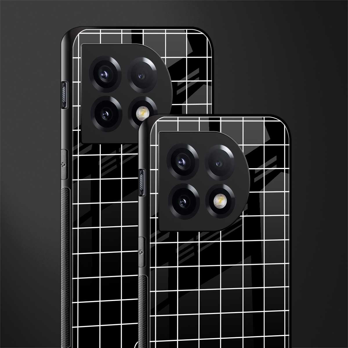 classic grid dark edition back phone cover | glass case for oneplus 11