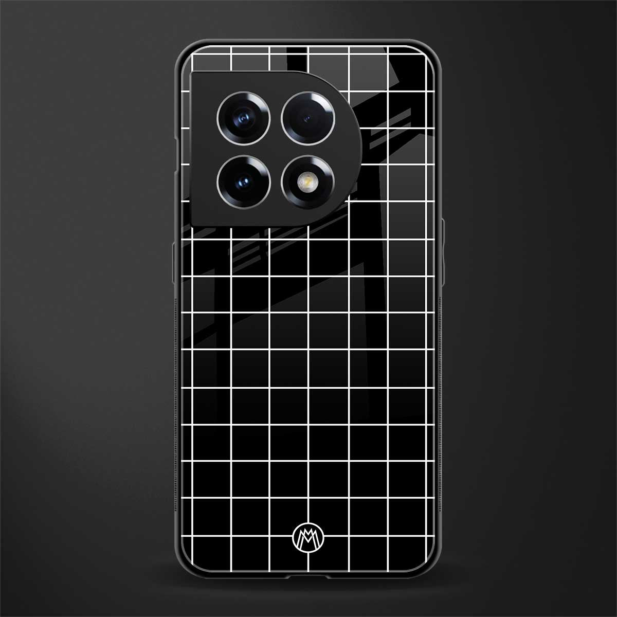 classic grid dark edition back phone cover | glass case for oneplus 11