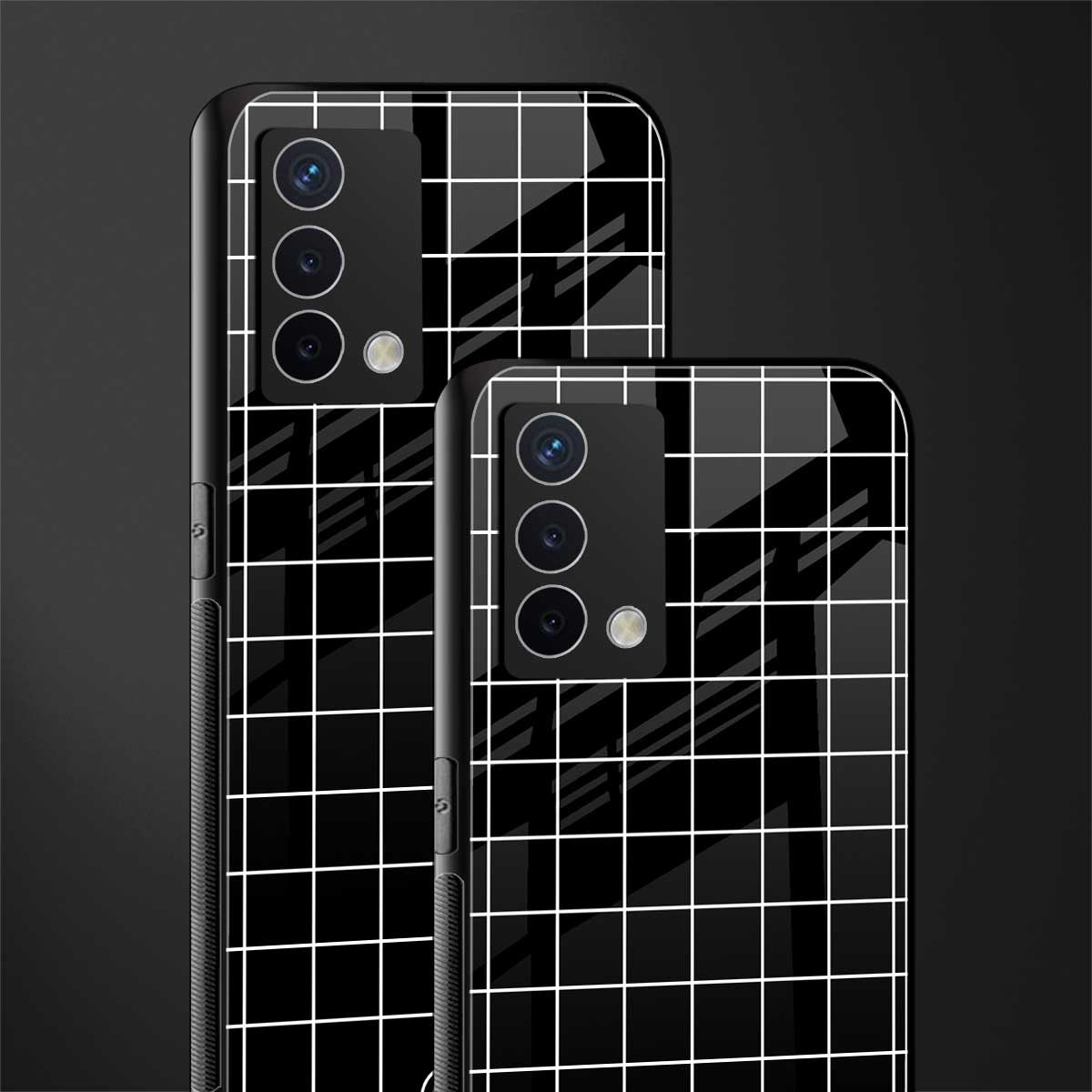 classic grid dark edition back phone cover | glass case for oppo a74 4g