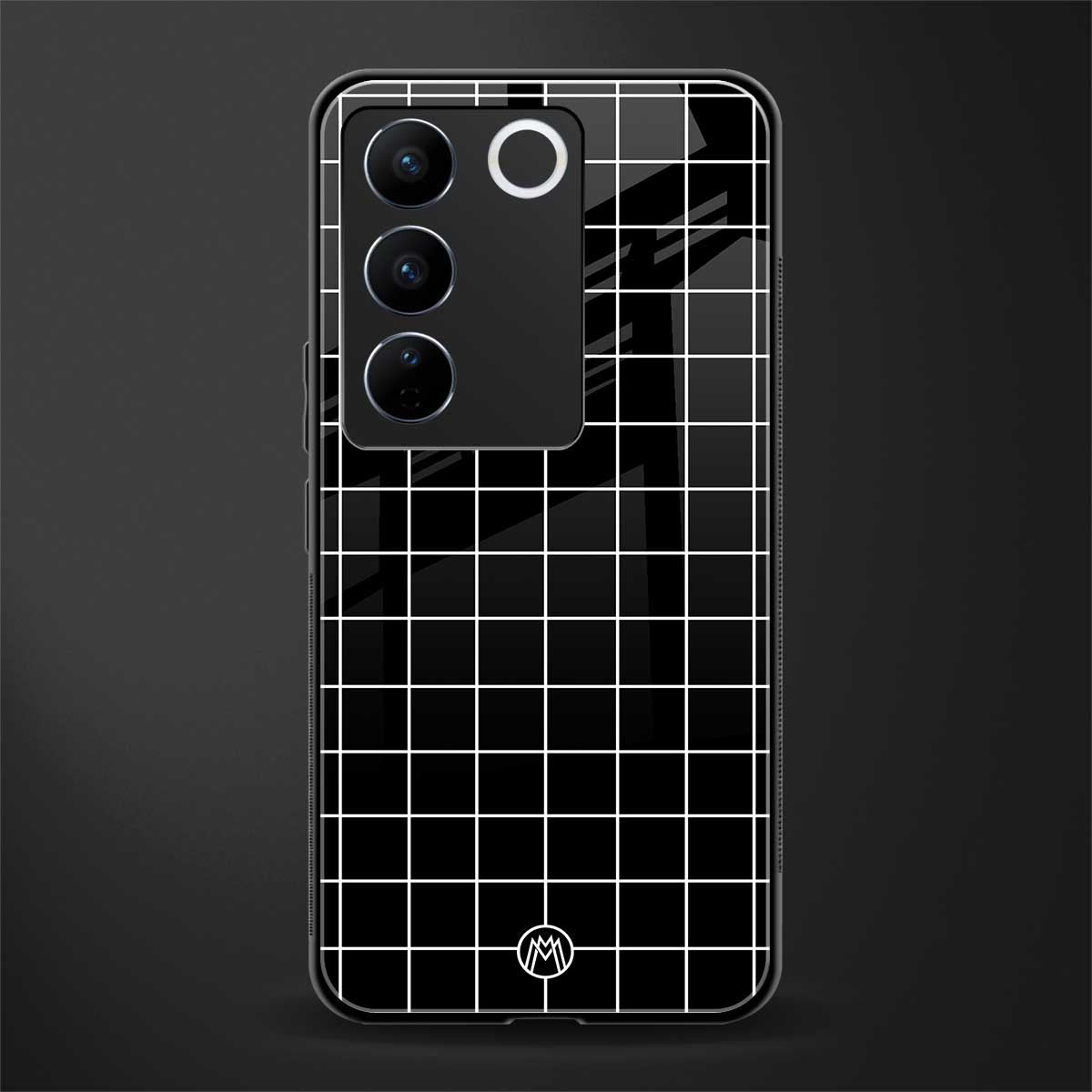 classic grid dark edition back phone cover | glass case for vivo v27 pro 5g