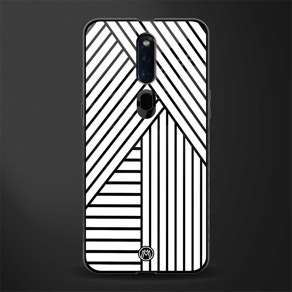 classic white black patten glass case for oppo f11 pro image