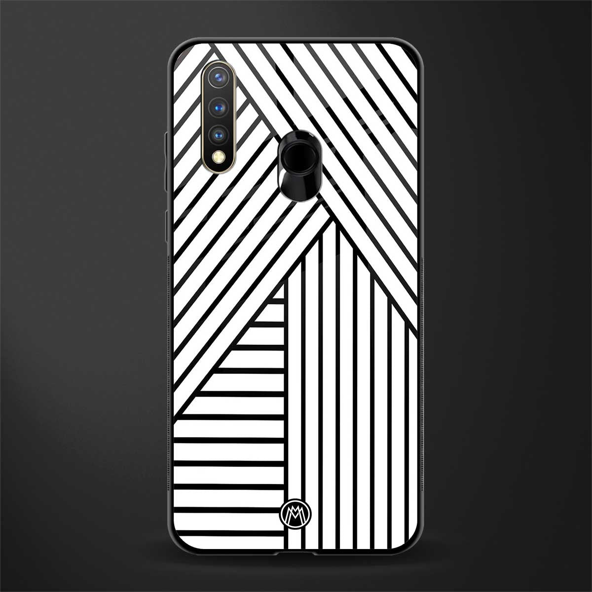 classic white black patten glass case for vivo y19 image