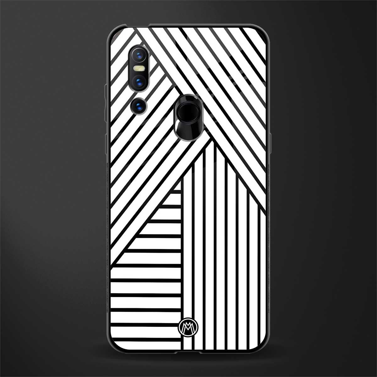 classic white black patten glass case for vivo v15 image