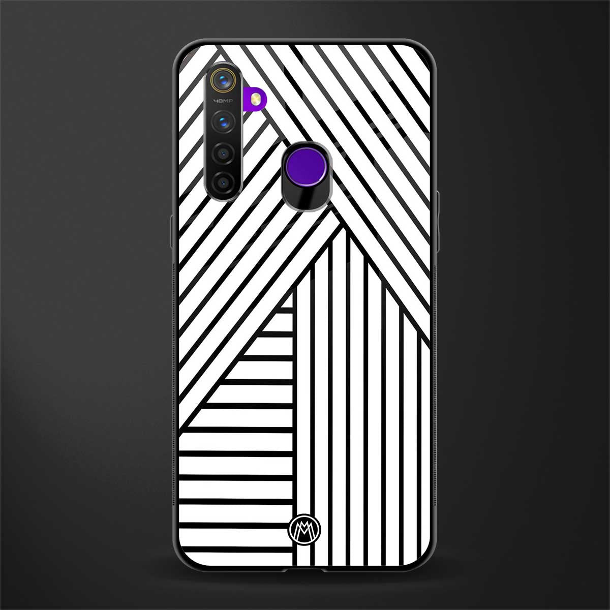 classic white black patten glass case for realme 5i image