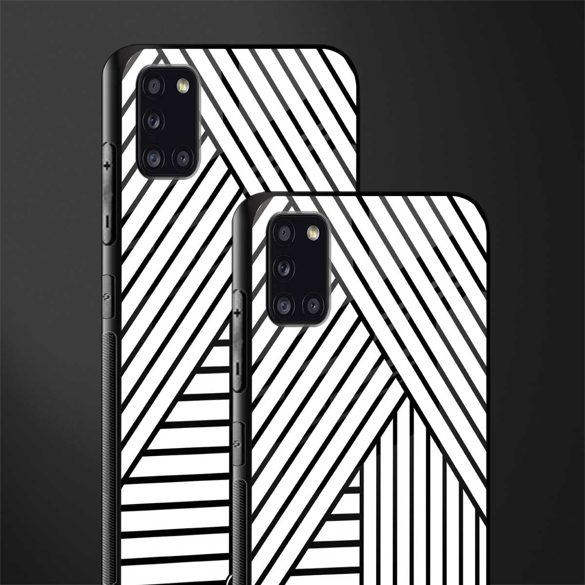 classic white black patten glass case for samsung galaxy a31 image-2
