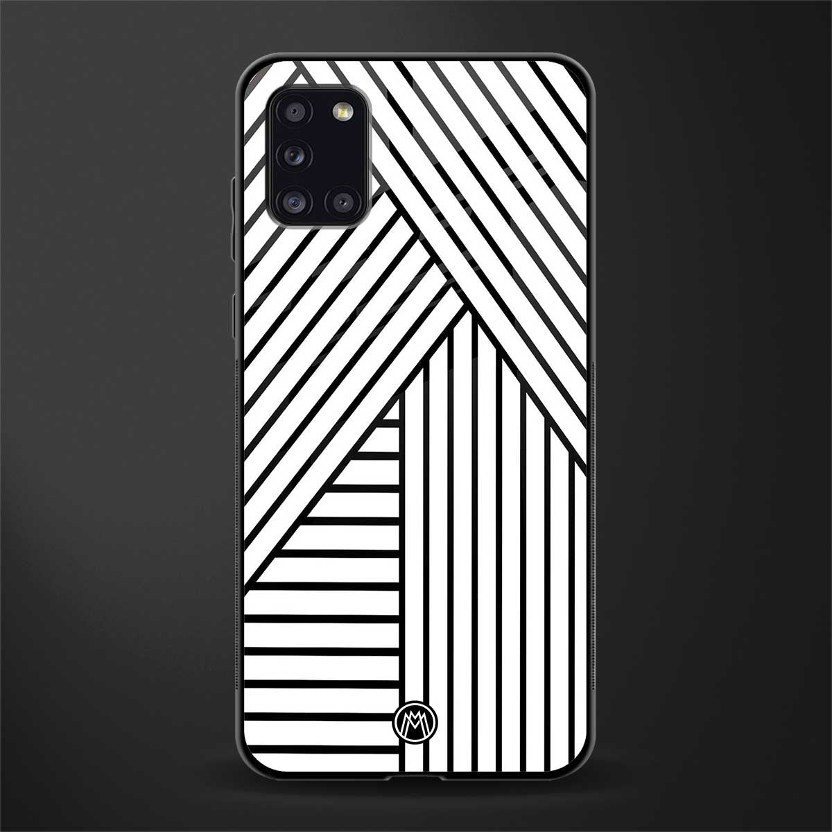 classic white black patten glass case for samsung galaxy a31 image