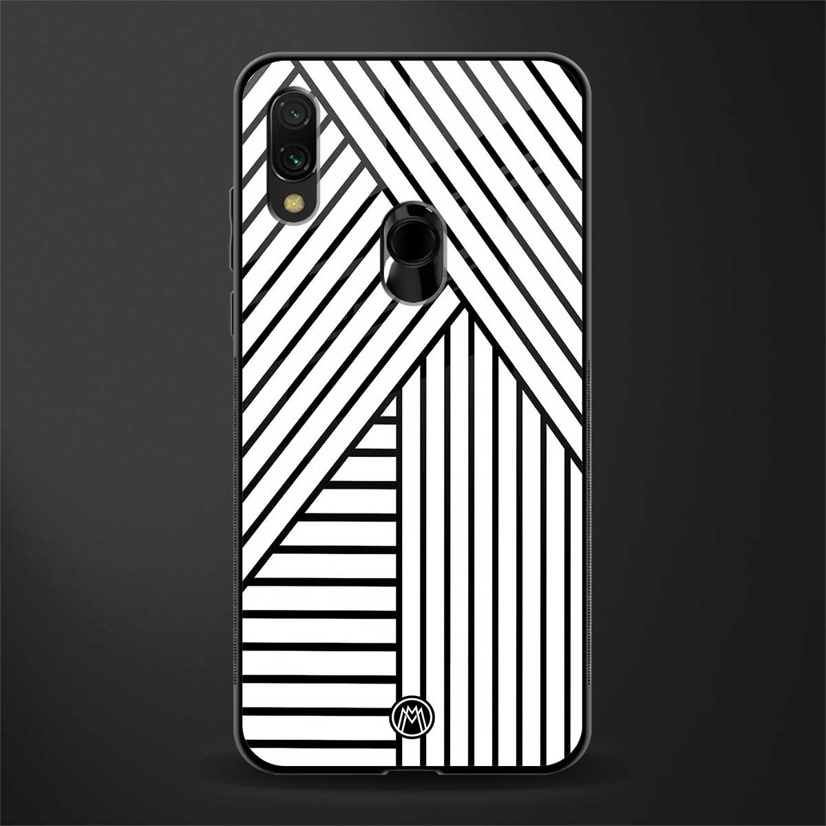 classic white black patten glass case for redmi note 7 image
