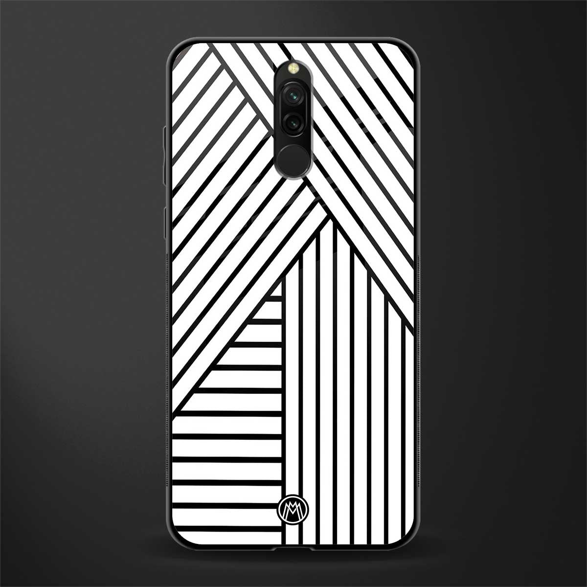 classic white black patten glass case for redmi 8 image