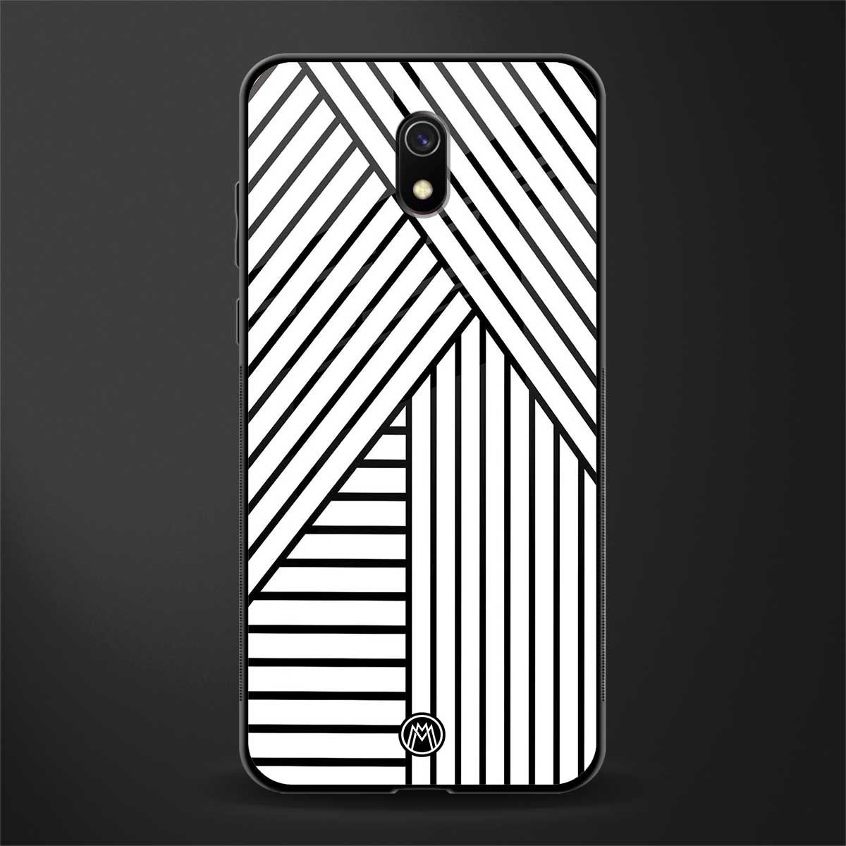 classic white black patten glass case for redmi 8a image