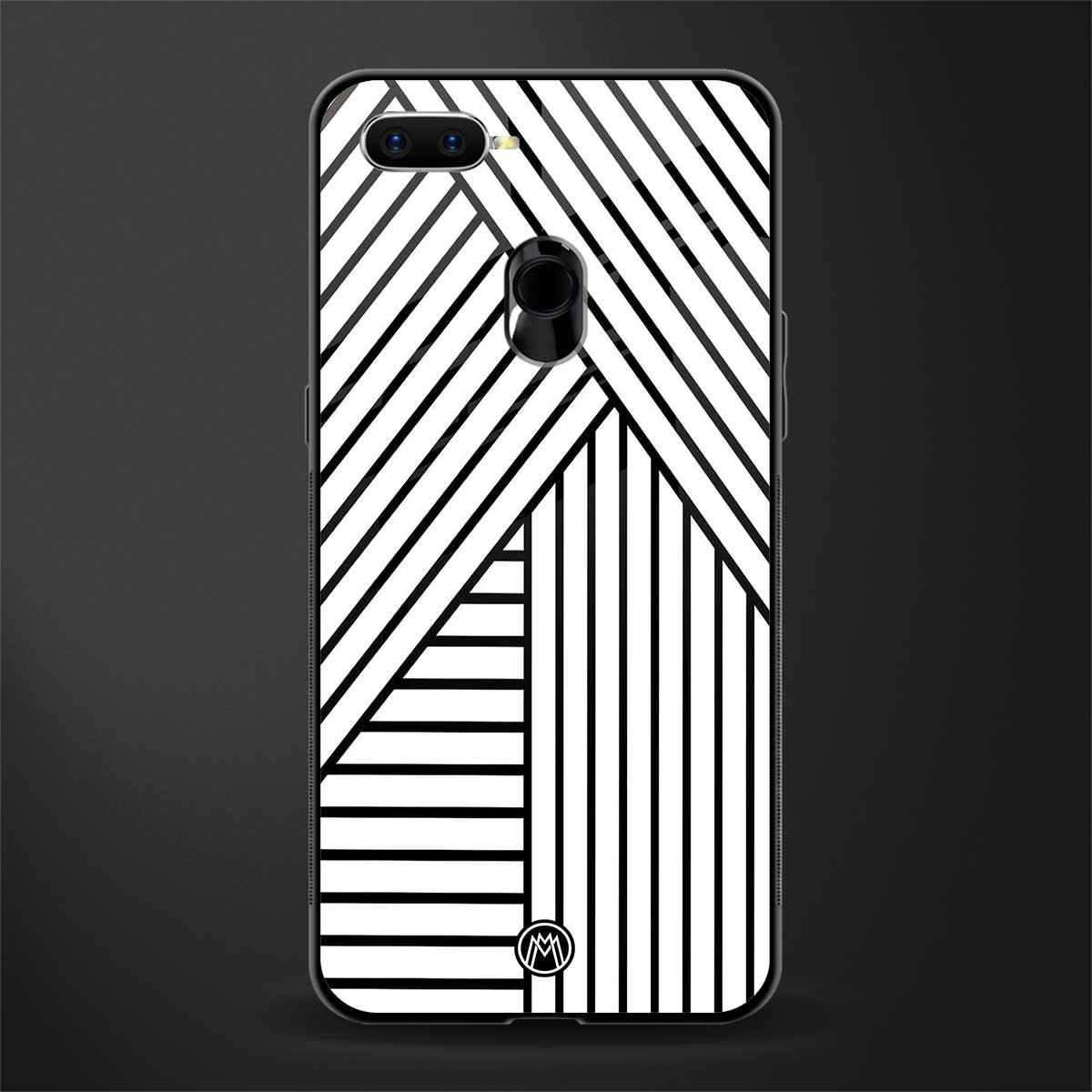 classic white black patten glass case for oppo a12 image
