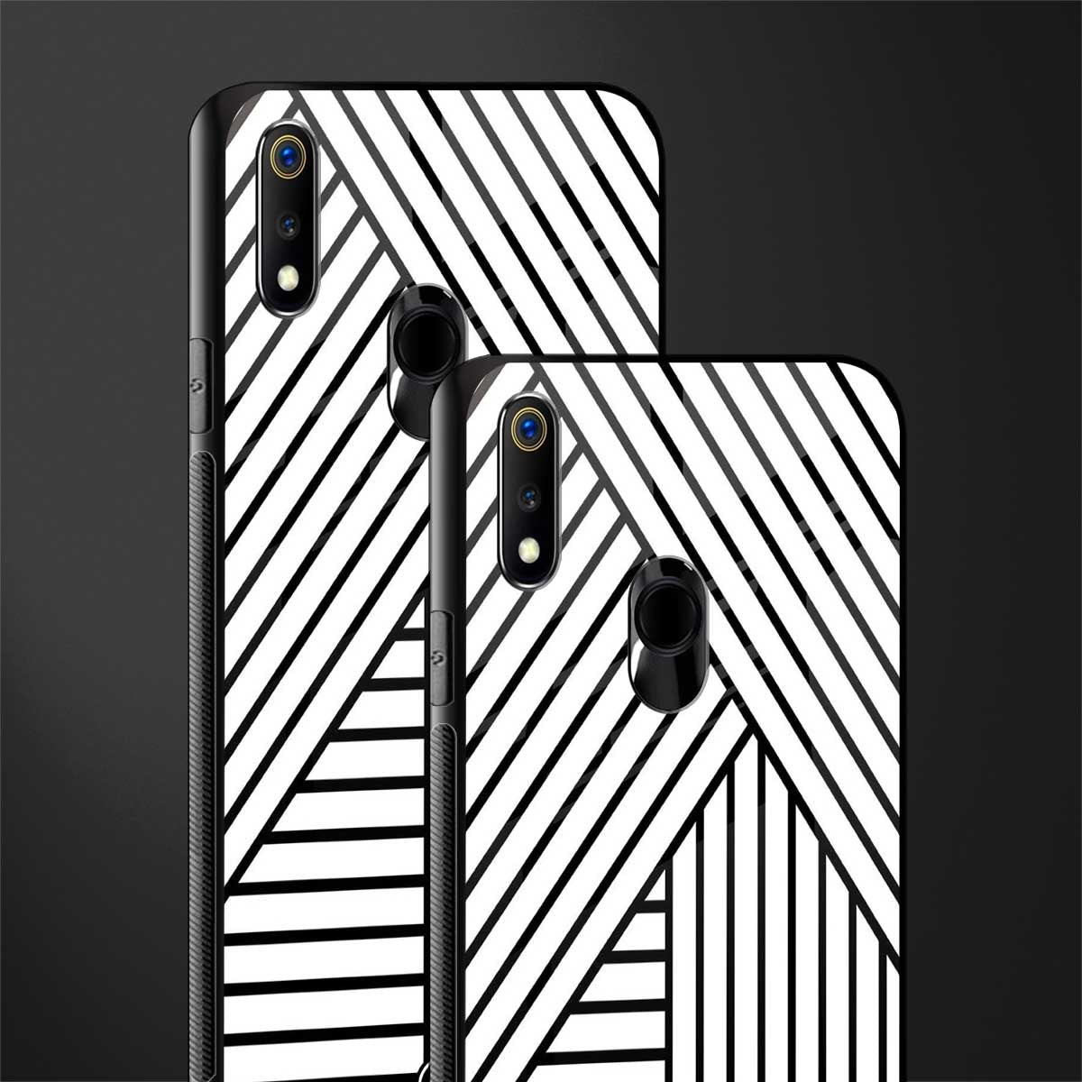classic white black patten glass case for realme 3 pro image-2