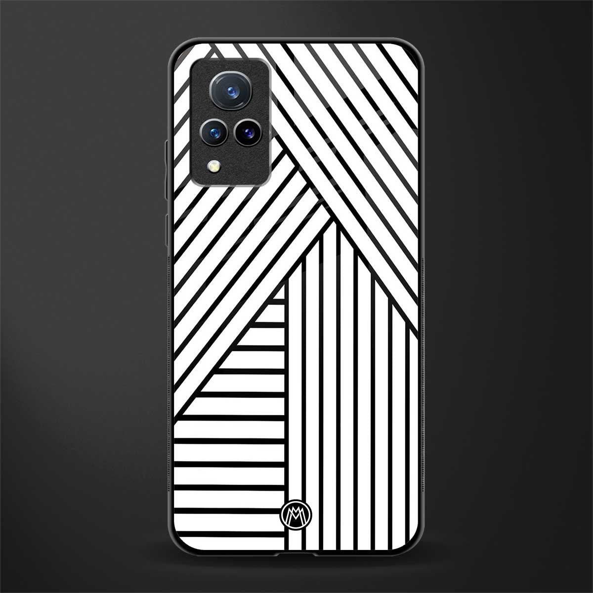 classic white black patten glass case for vivo v21 5g image