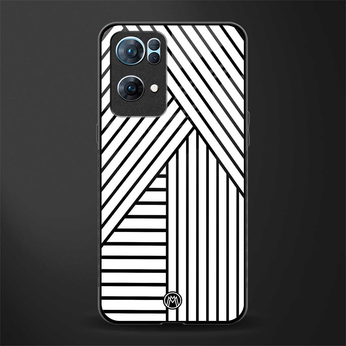 classic white black patten glass case for oppo reno7 pro 5g image