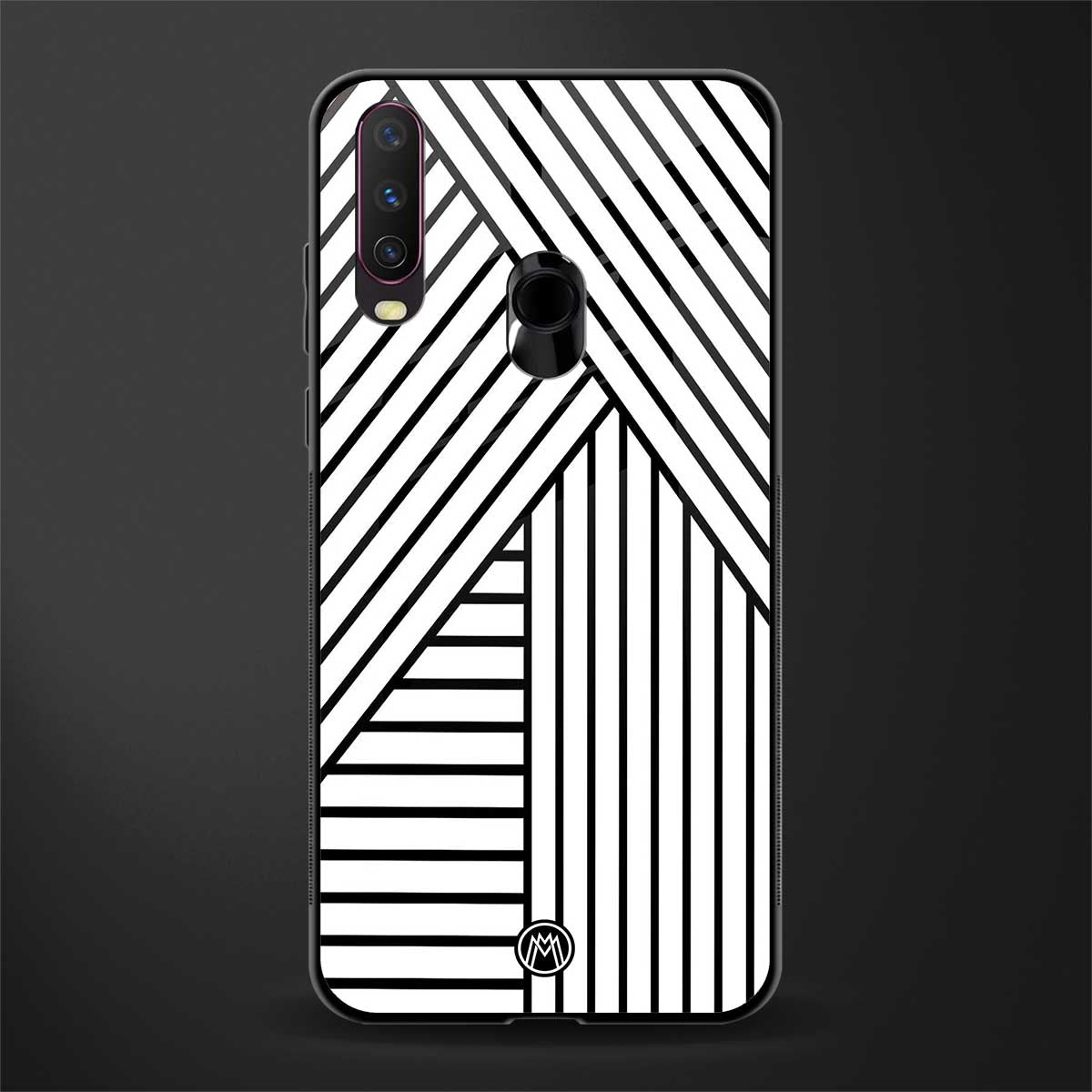 classic white black patten glass case for vivo y12 image