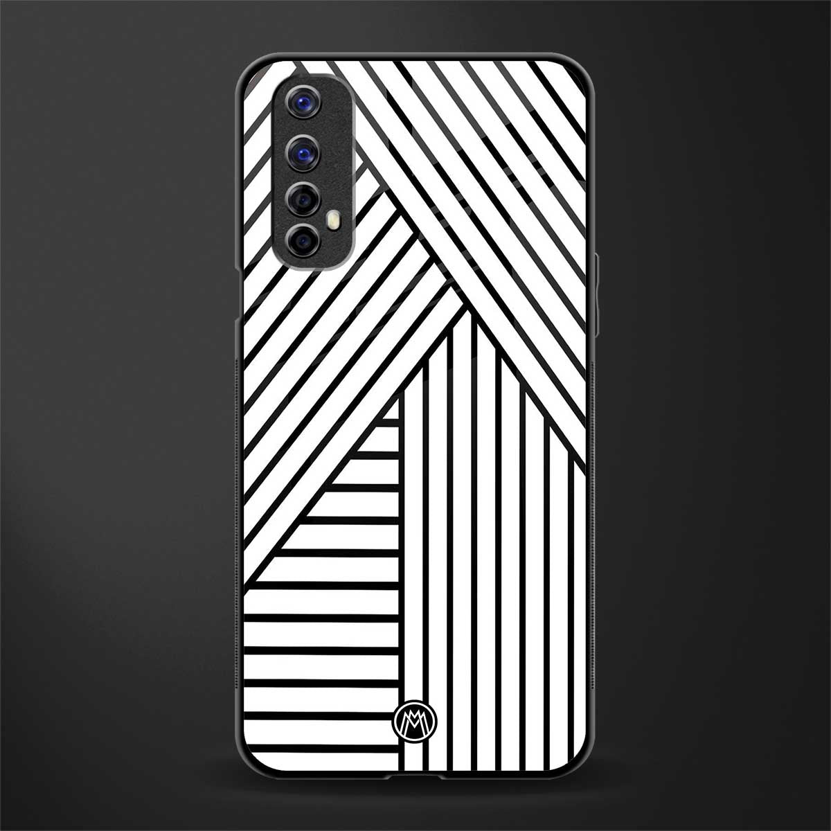 classic white black patten glass case for realme 7 image