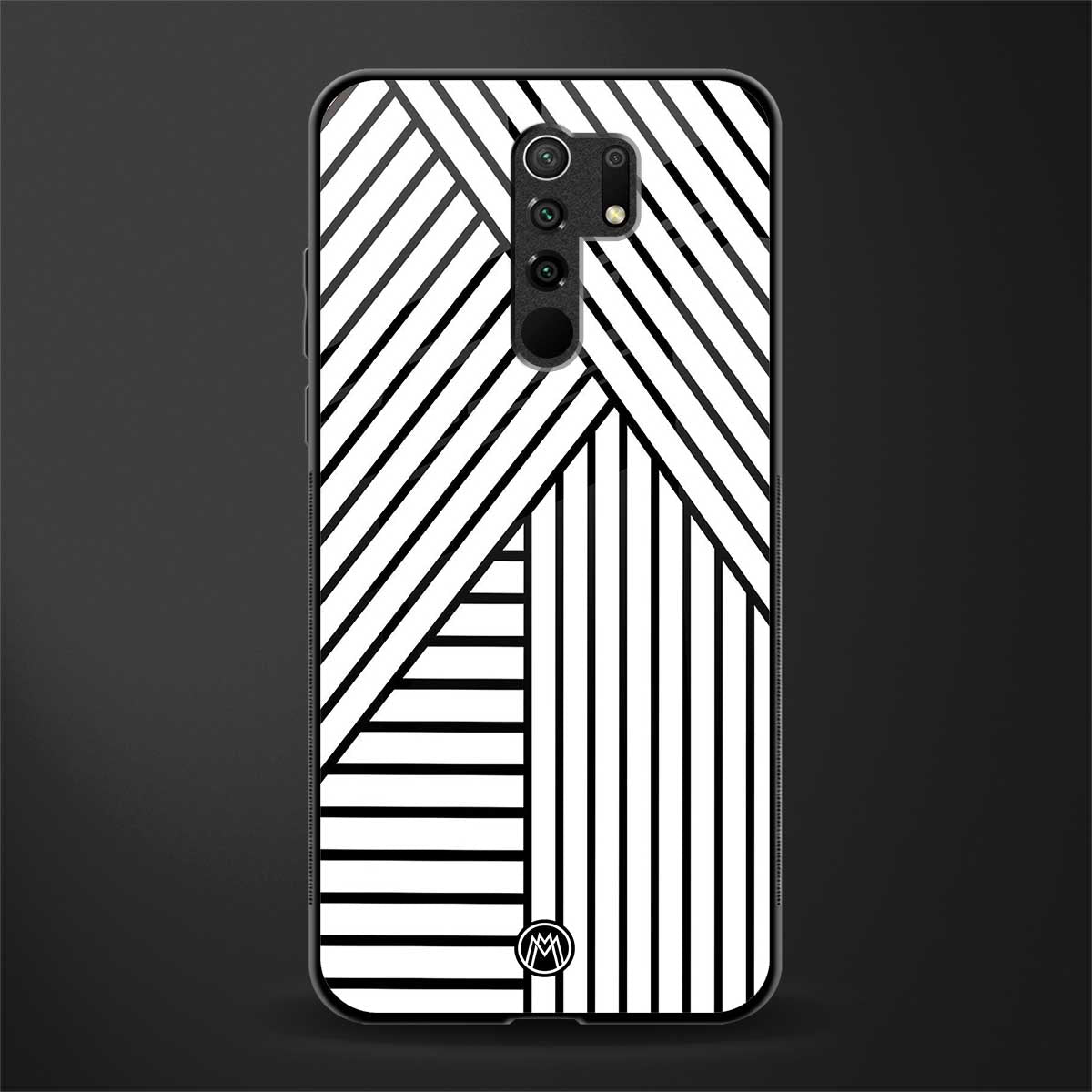 classic white black patten glass case for redmi 9 prime image
