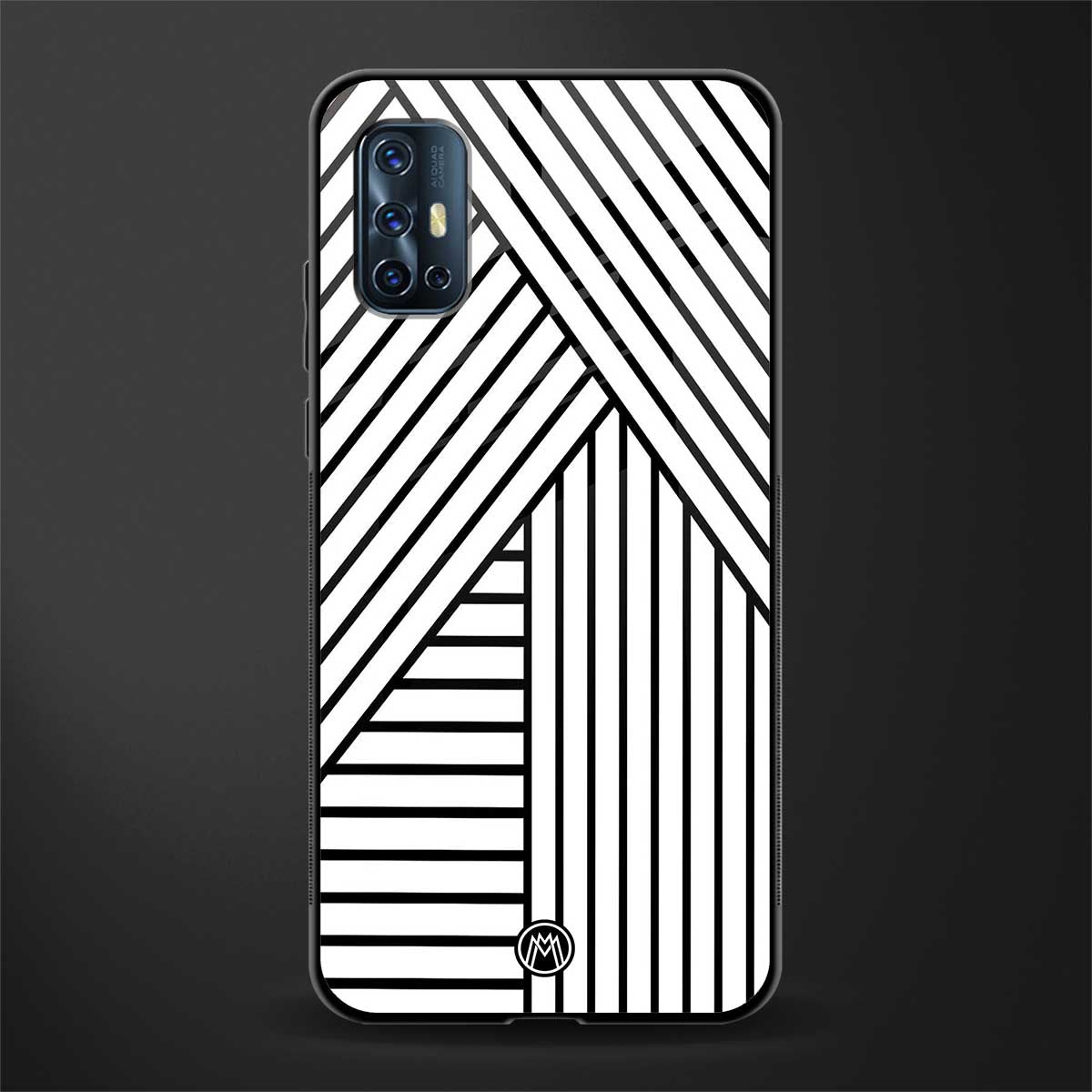 classic white black patten glass case for vivo v17 image