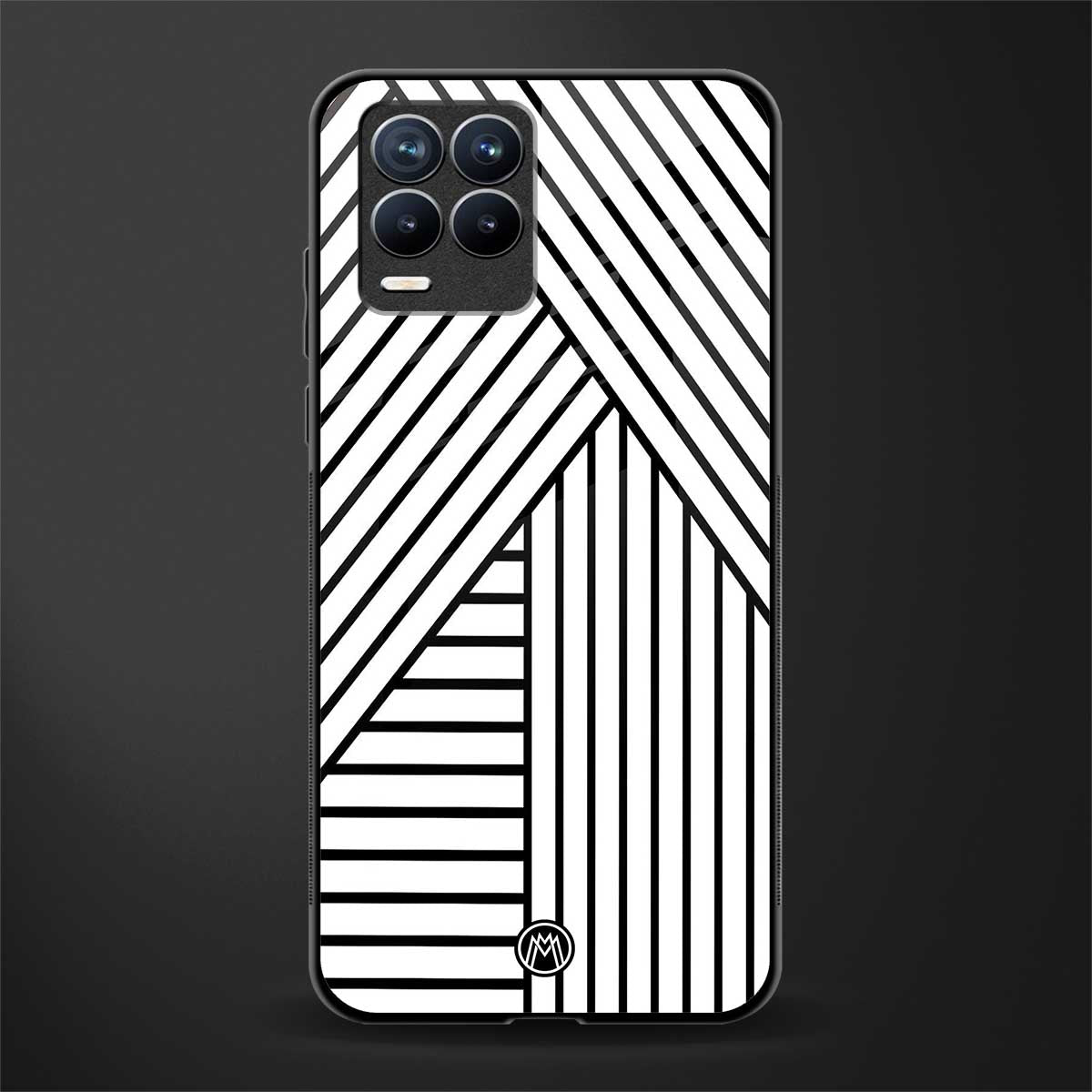 classic white black patten glass case for realme 8 pro image