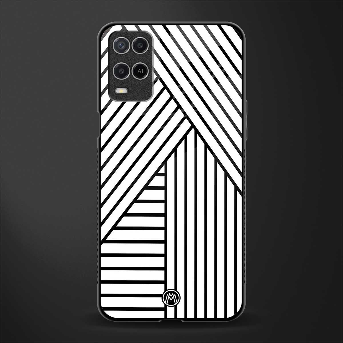 classic white black patten glass case for oppo a54 image