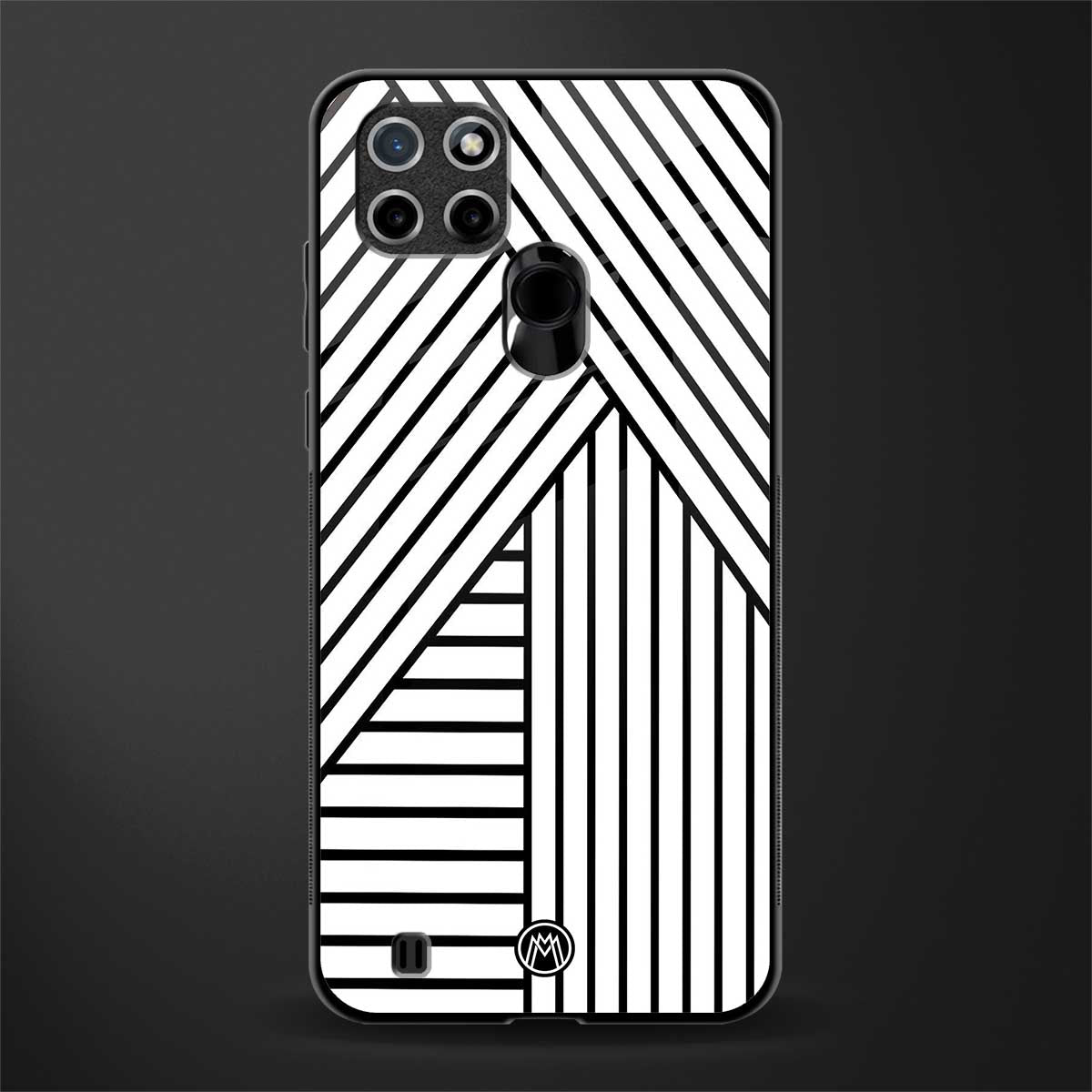 classic white black patten glass case for realme c21 image