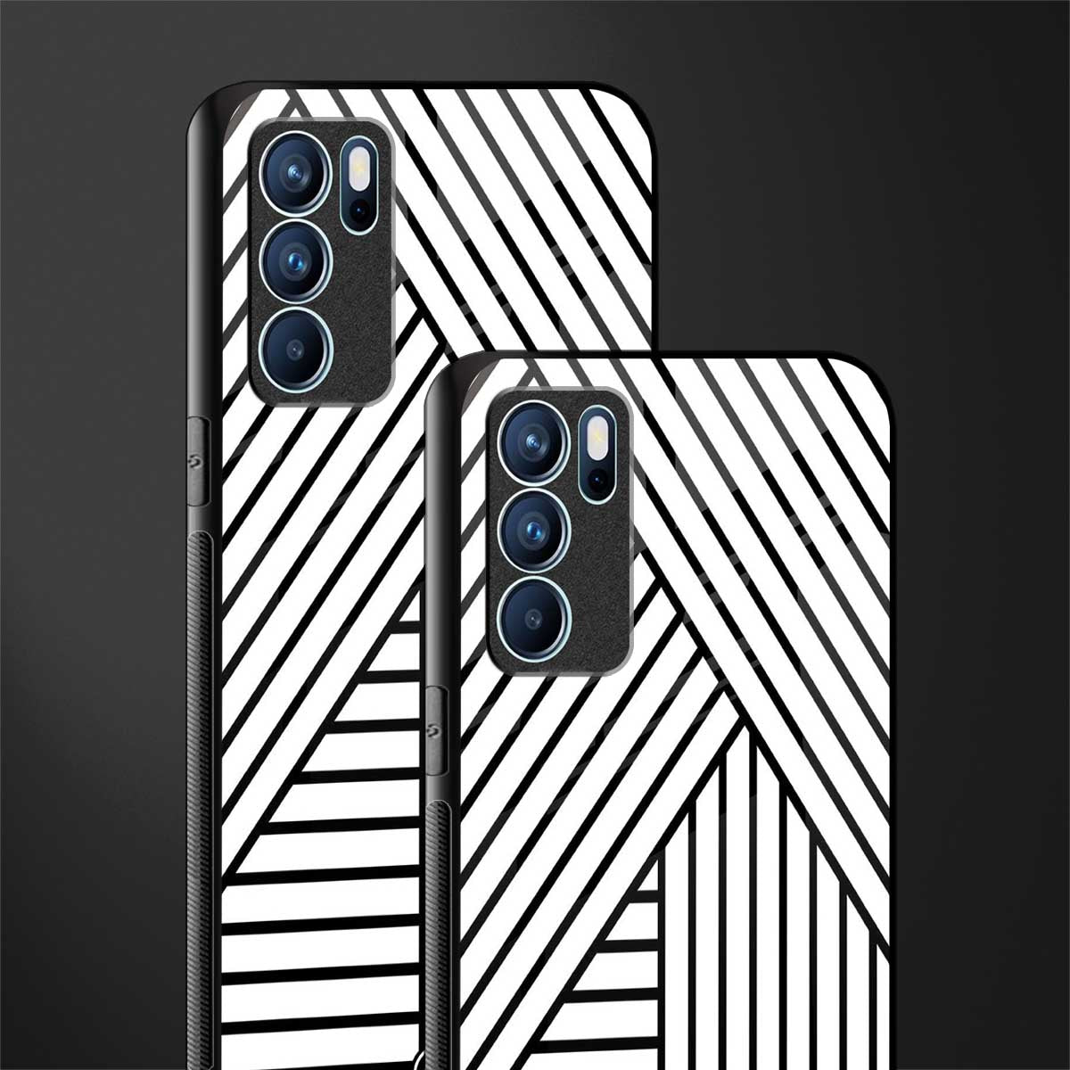 classic white black patten glass case for oppo reno6 5g image-2